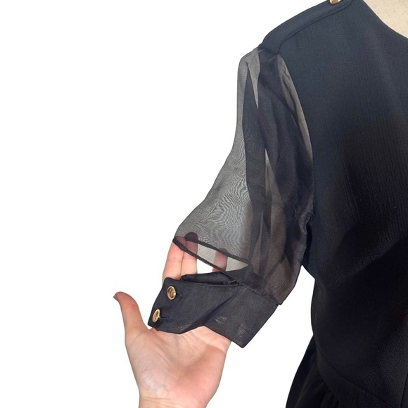 Misha Nonoo Sheer Silk Cutout Puff Sleeve Little Black Dress LBD - Picture 5 of 11